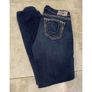 Vintage True Religion Section Skinny Jeans Thick Stitch 29X28 White Blue Unisex